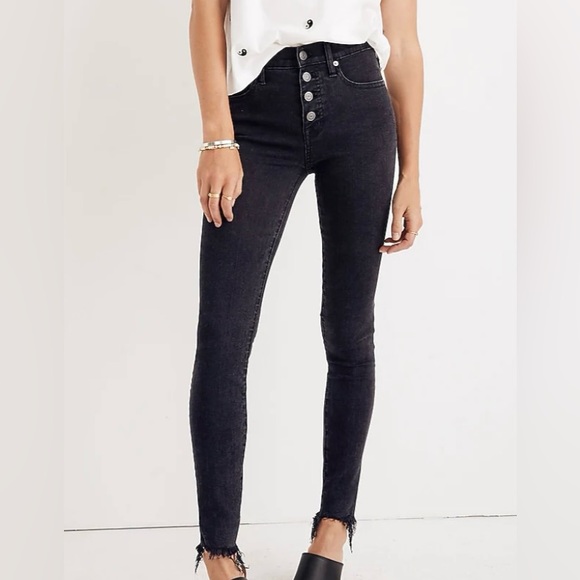 Madewell Denim - Madewell 9" High Rise Skinny Jeans Berkeley Black Button Through Edition Size 32